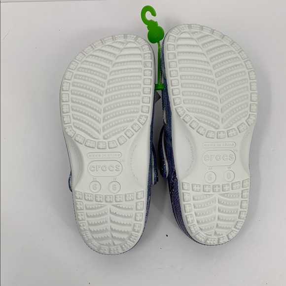 CROCS Classic Clog blue denim jean print back strap shoe slide mule new women 8 - Picture 5 of 5